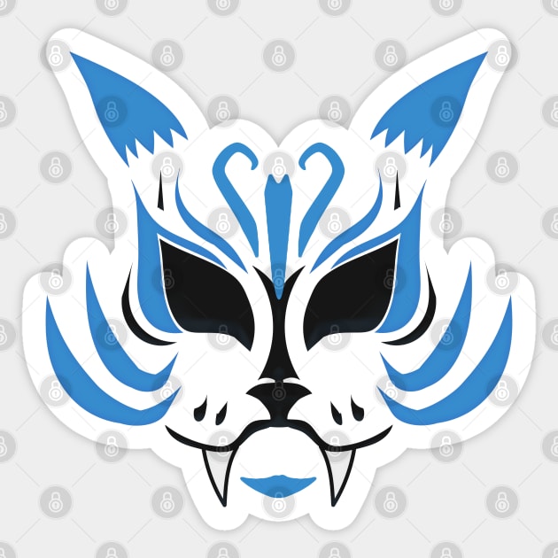 Kitsune Face - Blue Sticker by ChrisOConnell